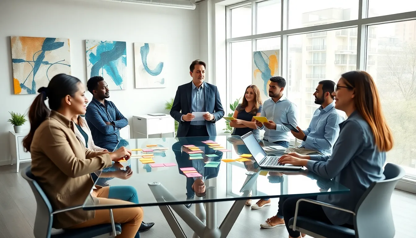 professionals collaborating in a creative thinking training workshop.