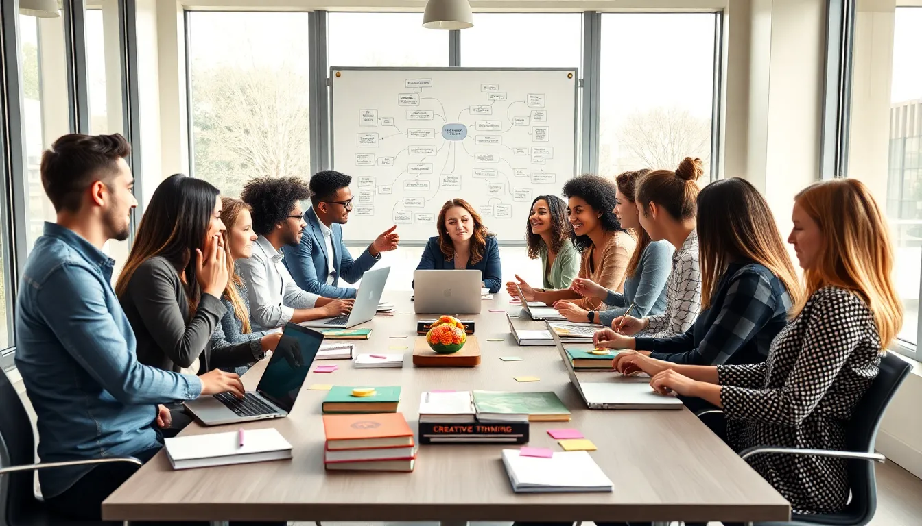 diverse professionals collaborating in a bright, modern workspace.