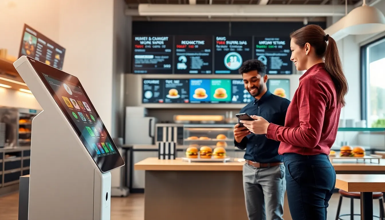 modern restaurant kitchen with technology and customer interactions.